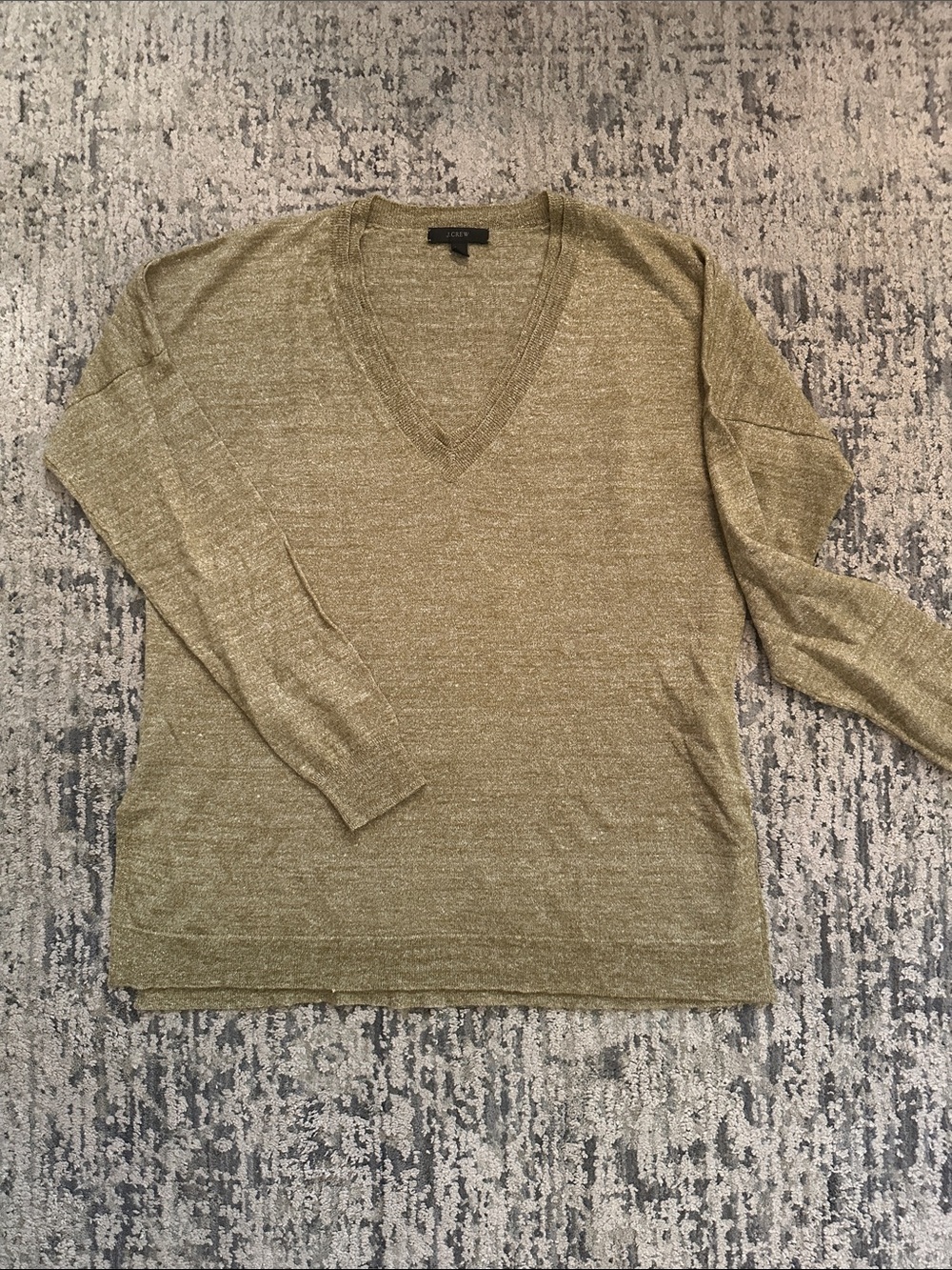 J. Crew Olive Marl Green V-Neck Sweater